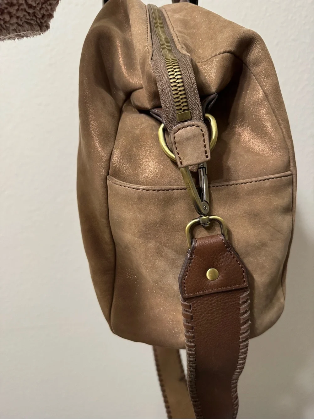 HOBO Original Fringe Accent Suede Shoulder Bag in Taupe and Dark Brown - Picture 4 of 11